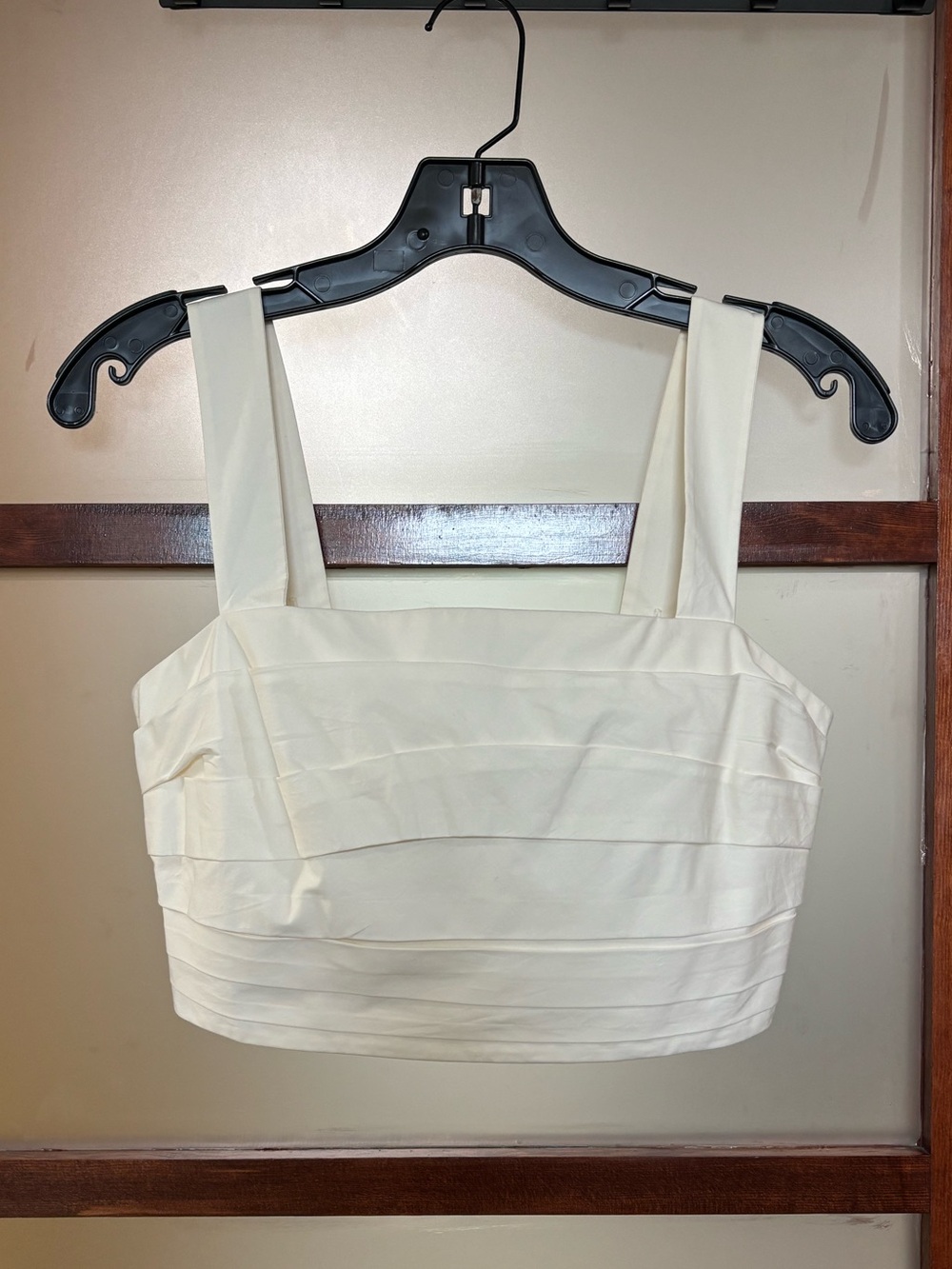 Figue Pleated Square-Neck Crop Top in Cream